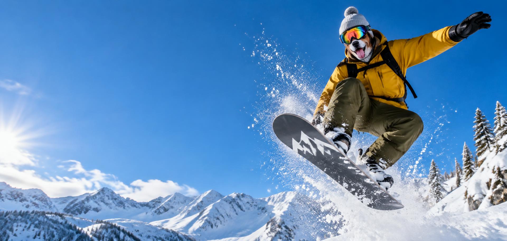 Snowboarder in a funny face ski mask